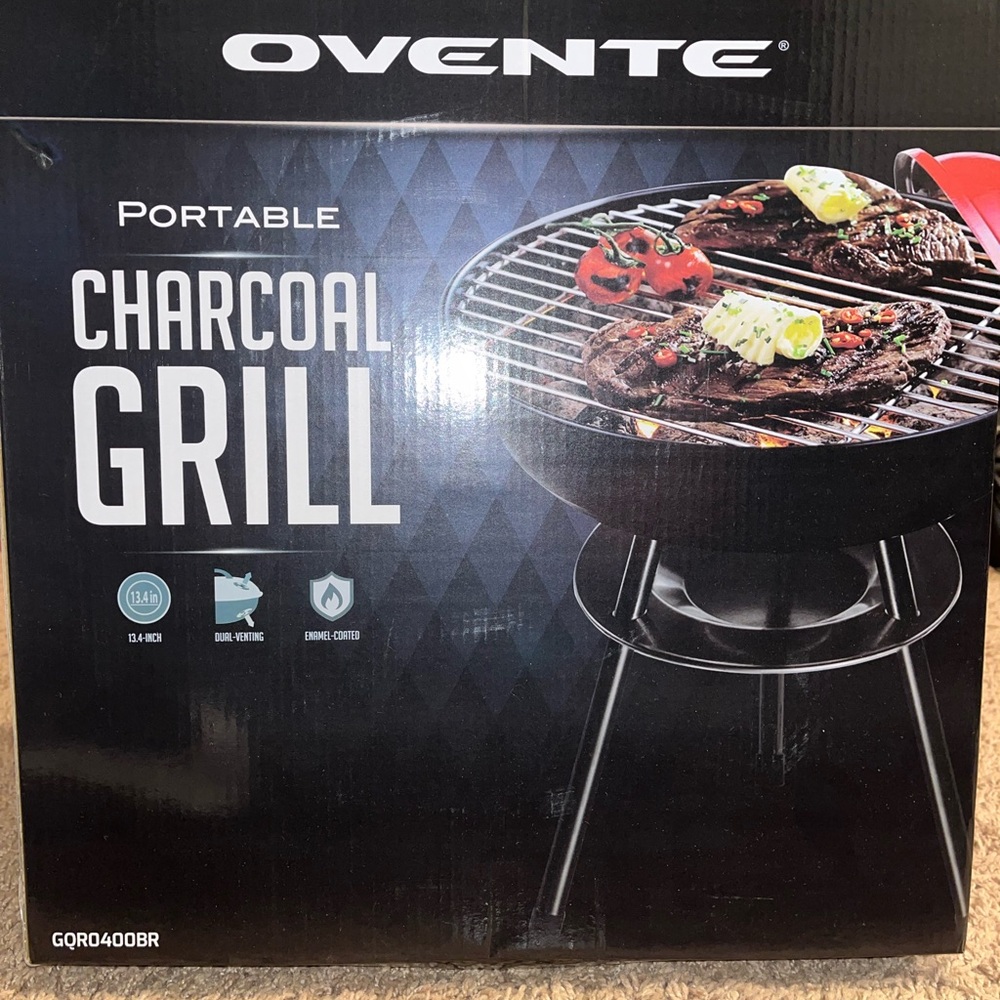 Ovente Portable Charcoal Grill - Black
